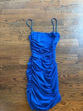 Lucy in the Sky Cobalt Blue Ruched Spaghetti Strap Mini Dress